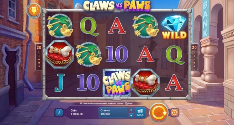 Внешний вид игрового автомата Claws vs Paws